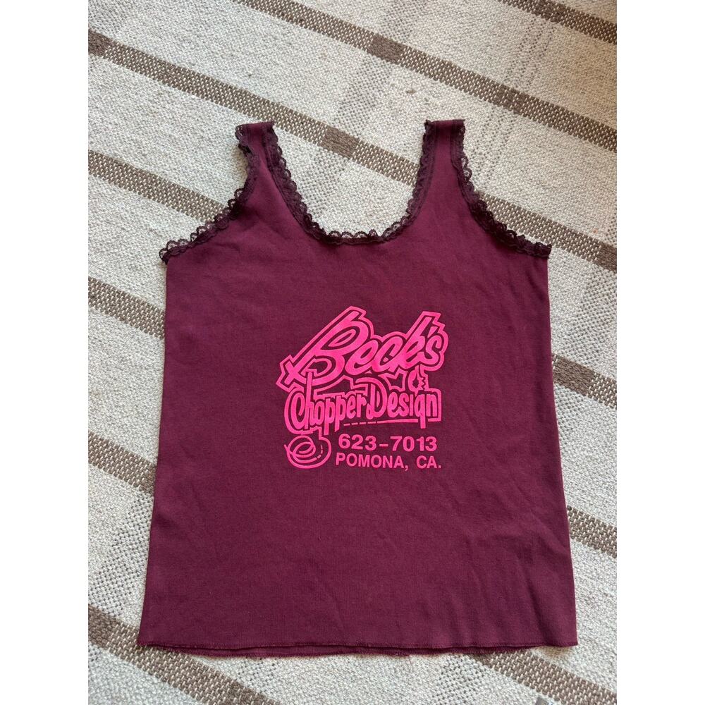 Cmj Y2k Lace Tank Top Women’s Large Chopper Design Love To Ride Maroon Usa View 6